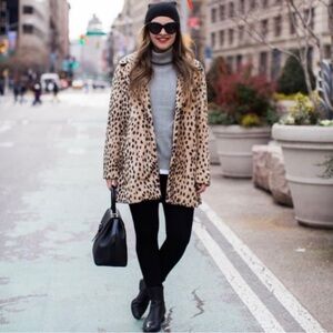 Anthropologie Avec Les Filles Leopard Print Faux Fur Coat